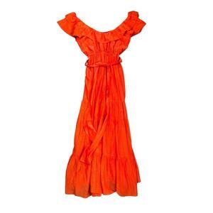 Marie Oliver Kinley Maxi Dress XS Red Orange Silk Lurex Shimmer Tiered Long Boho